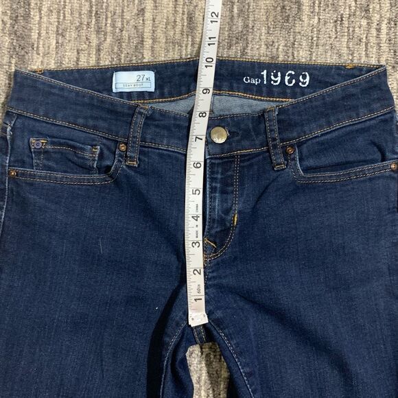 Gap 1969 Women’s Sexy Boot Blue Jeans Size 27xL Raw Hem Dark Wash Low Rise - Picture 7 of 9